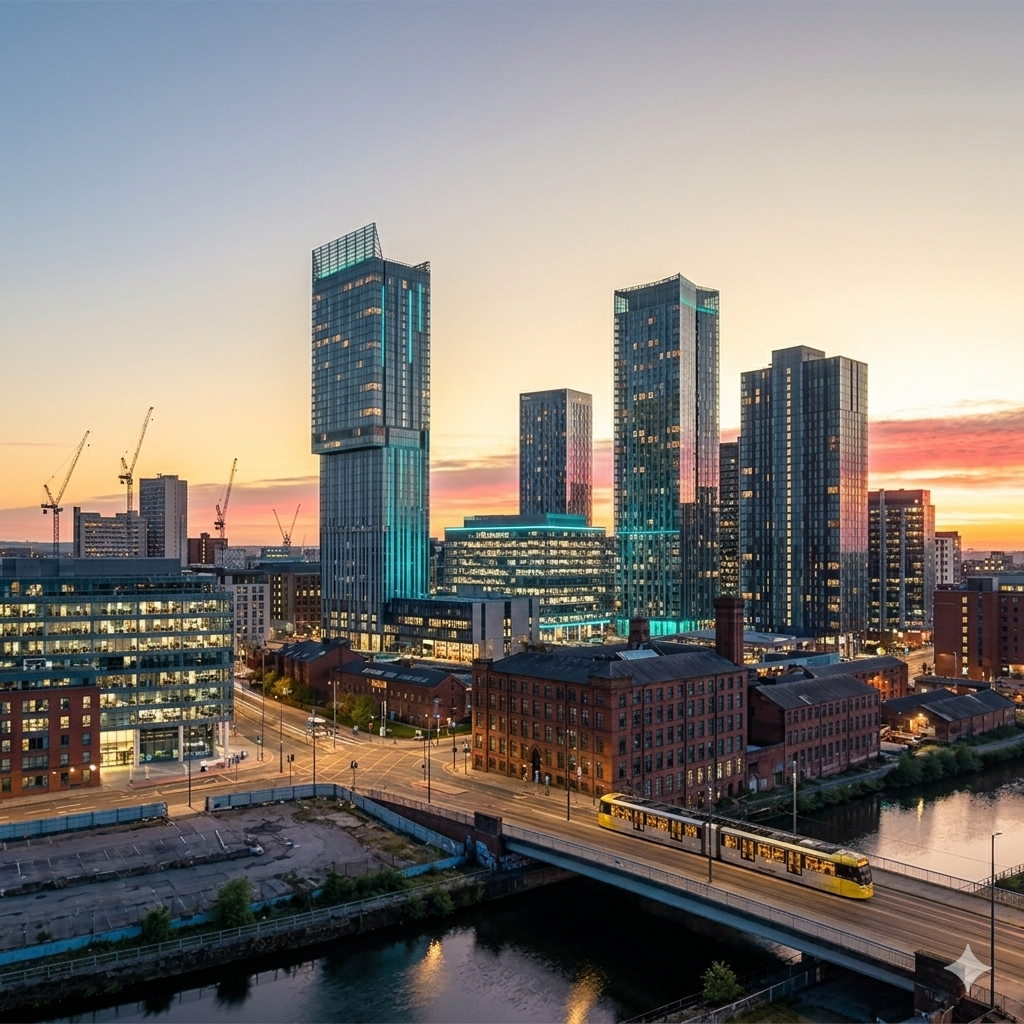 Manchester skyline, a hub for UK technology and telecoms businesses
