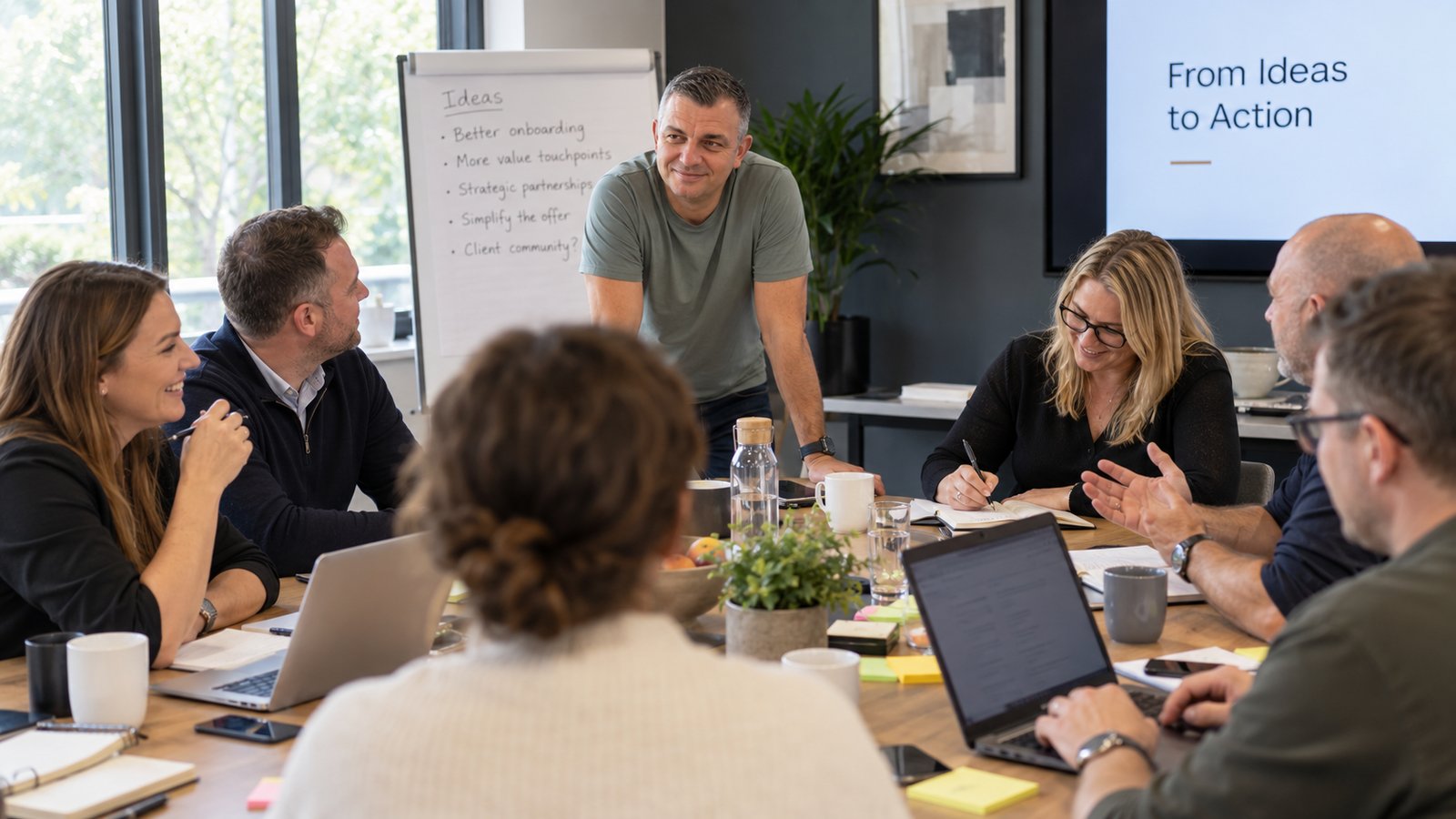 A Reach Growth workshop in progress with the leadership team working through ideas